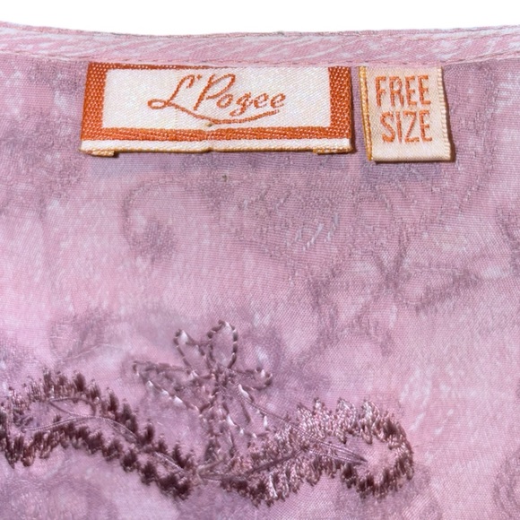 L’Pogee Vintage Mauve Lavender Button Embroidered Short Sleeve Blouse Whimsy - Picture 13 of 13